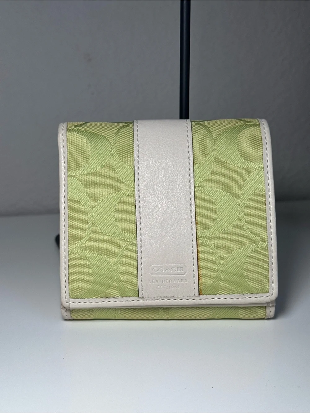 Vintage 2003 Coach Signature Jacquard Trifold Wallet in Lime Green